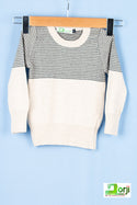 Boys full sleeve round neck in Half Black net design on Off White sweater.