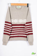 Boys full sleeve round neck in Ash Maroon stripes 100% cotton light knit sweater.