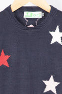 Boy's crew neck slim fit full sleeve sweater with various colours stars in Navy Blue.