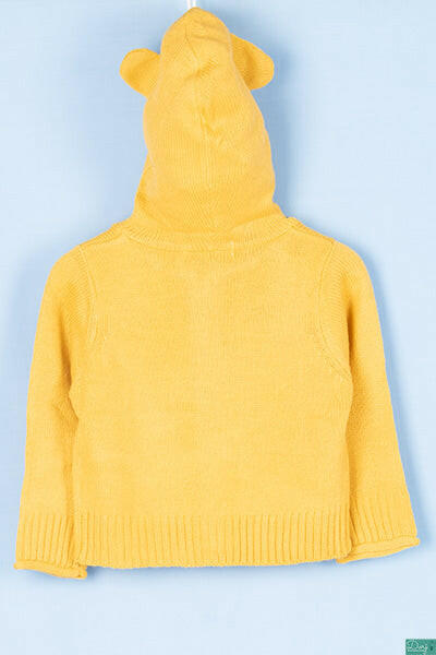 Girl's full sleeve hoodie casual fit zip sweater in Yellow.