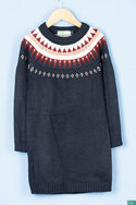 Girl's full sleeve crew neck design slim fit long sweater top in Navy.