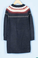 Girl's full sleeve crew neck design slim fit long sweater top in Navy.