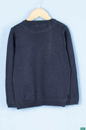 Girl's full sleeve crew neck design slim fit sweater in Navy with pink sequences heart.