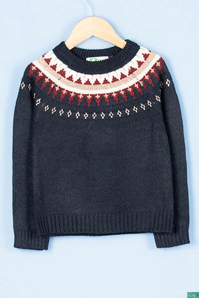 Girl's full sleeve nice crew neck design slim fit sweater in Navy.