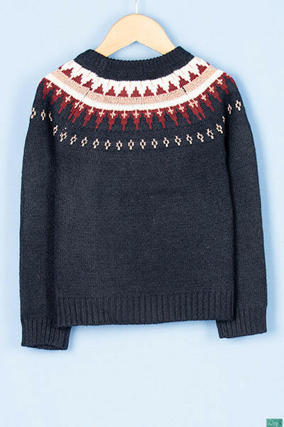 Girl's full sleeve nice crew neck design slim fit sweater in Navy.