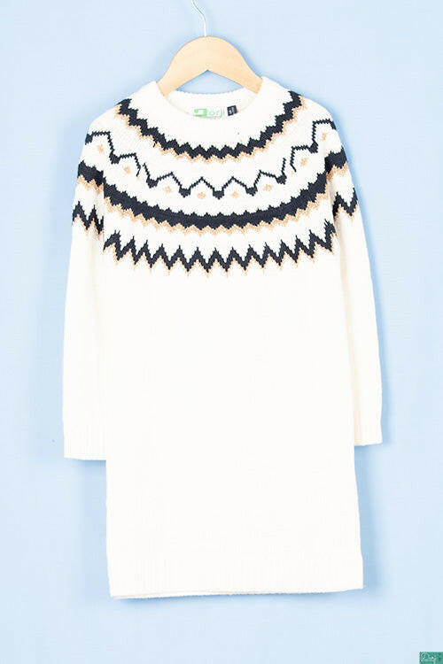 Girl's full sleeve crew neck design slim fit long sweater top in White.