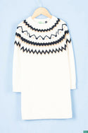 Girl's full sleeve crew neck design slim fit long sweater top in White.