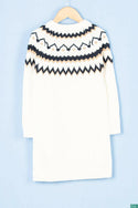 Girl's full sleeve crew neck design slim fit long sweater top in White.