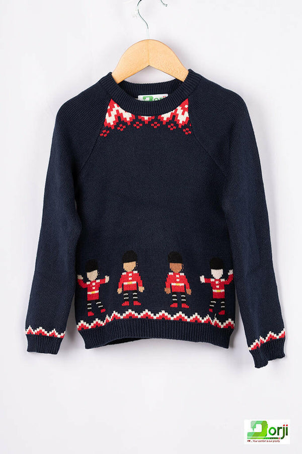 Unisex full sleeve round neck regular fit knit sweater.