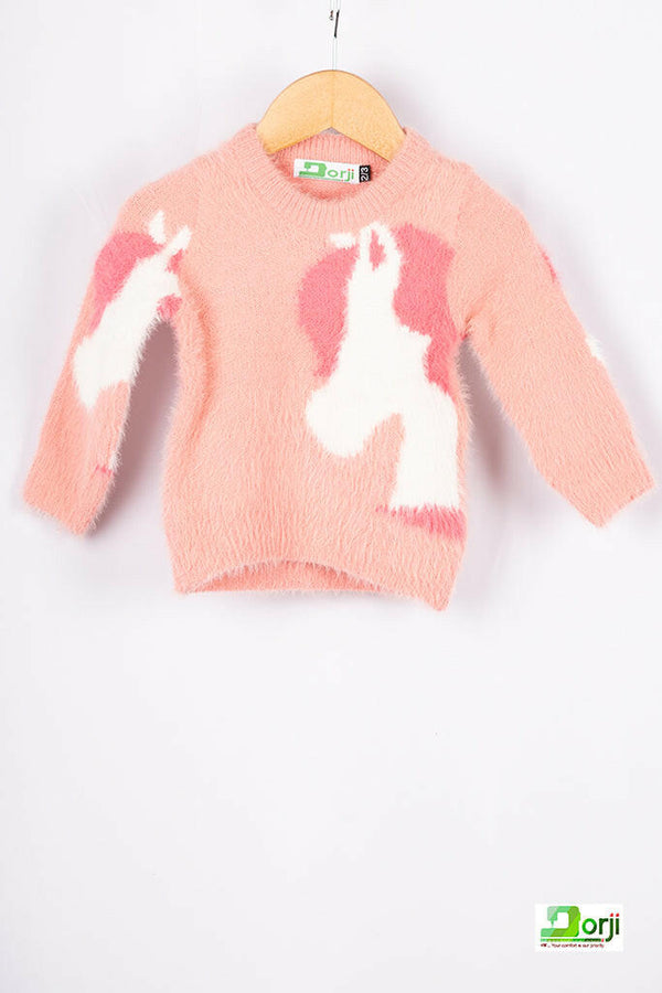 Girls full sleeve round neck regular fit knit Pink pony sweater.