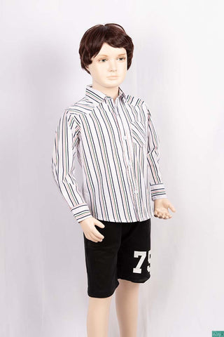 Boys full sleeve regular fit Shirts with Navy green & red stripe on white.