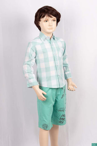 Boys full sleeve slim fit Shirts with mint green & white large check. 