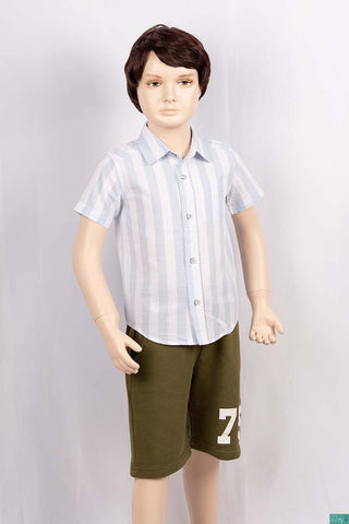 Boy’s half sleeve slim fit Shirts on sky blue & white large stripe with pocket. 