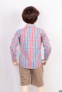 Boys full sleeve slim fit Shirts on Red & blue large check with White.