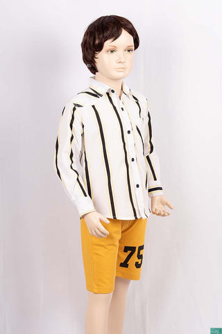 Boys full sleeve slim fit Shirt on Mustard yellow, black & white check with pocket.