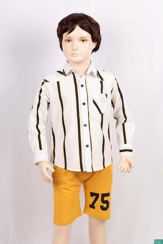 Boys full sleeve slim fit Shirt on Mustard yellow, black & white check with pocket.