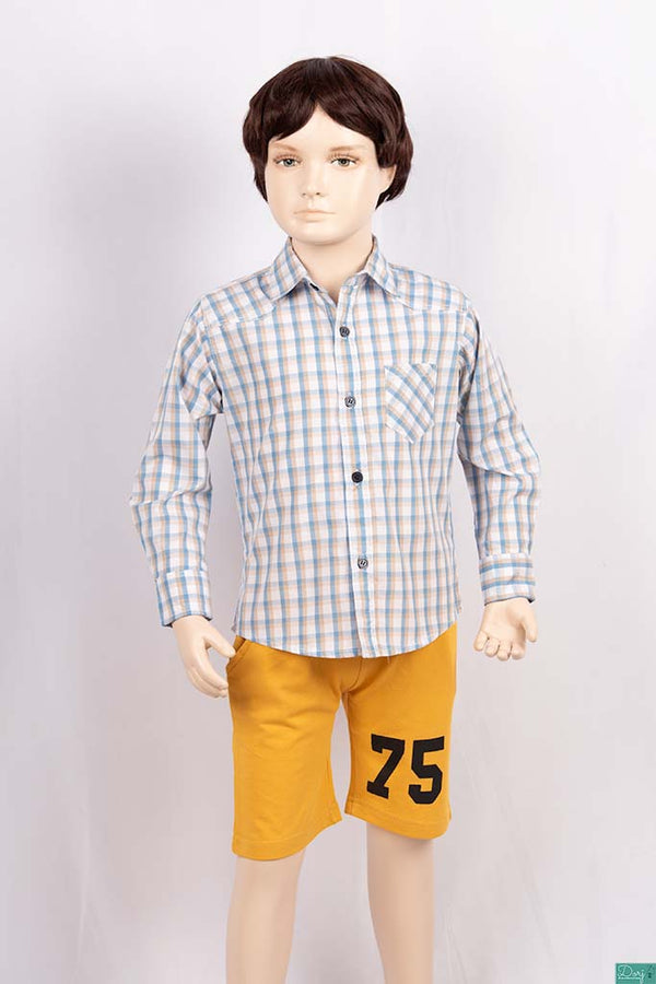 Boys full sleeve slim fit Shirt with Brown, Blue & white check.
