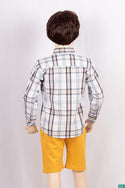Boys full sleeve slim fit Shirt with Navy, Sky blue, coffee & white check. 