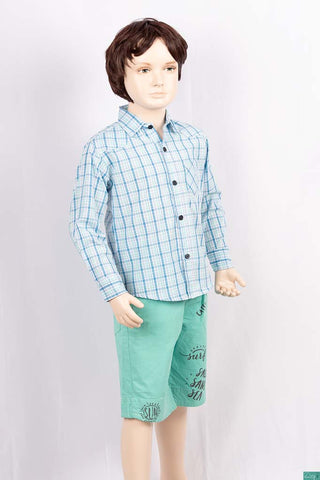 Boys full sleeve slim fit Shirt with mint, Blue & white check.