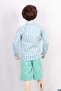 Boys full sleeve slim fit Shirt with mint, Blue & white check.