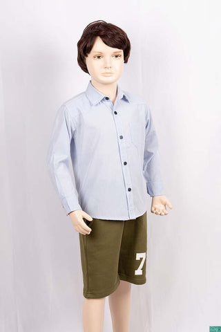 Boys full sleeve slim fit Shirts on light blue with white stitches.