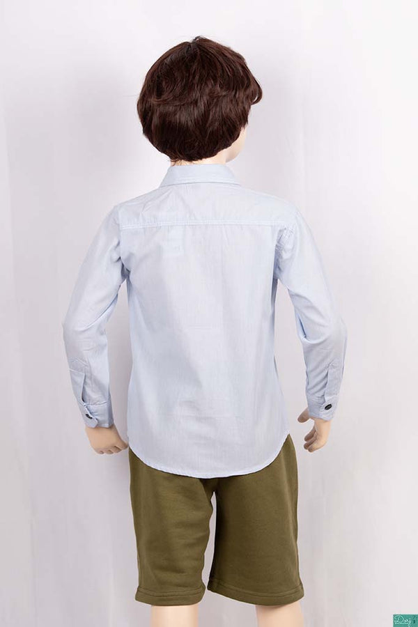 Boys full sleeve slim fit Shirts on light blue with white stitches.