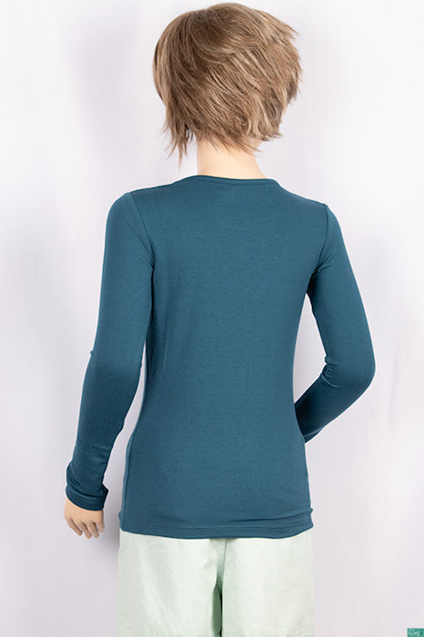 Girl's full sleeve slim fit stretchable T-shirt on Dark Teal.
