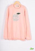 Full sleeve loose fit round neck Girl's sweater in Baby pink colour.