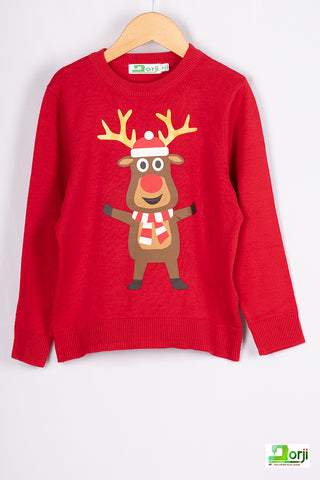 Unisex Christmas themed with a cute reindeer full sleeve regular fit sweater