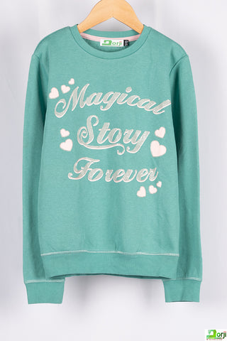 Girl's full sleeve crew neck magical story jumper in Pastel dusty Blue.