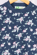 Girl's crew neck casual fit 3/4 sleeve pinkish floral jumper in Navy Blue.