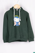 Girl's full sleeve casual fit basic hoodie on jungle green with a cute sleepy Owl.