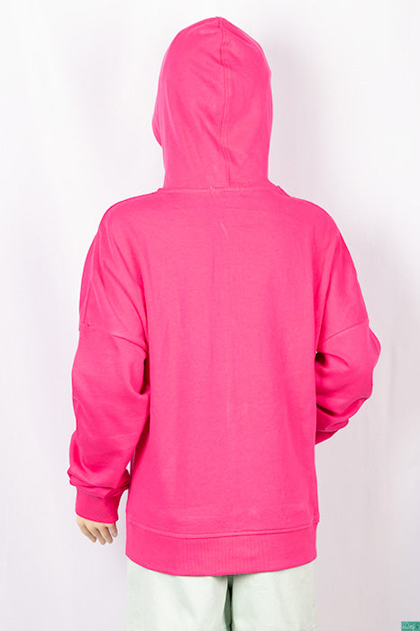 Girl's full sleeve casual fit hoodie with a glittery sequence Design on chest.