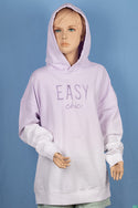 Girl's full sleeve casual fit hoodie on Lavender& White Shades.