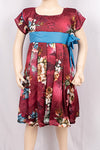 Girls short sleeve silk frock dresses with a cute bow with belt.