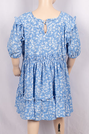 Girls short sleeve with frill linen dresses in various floral prints.