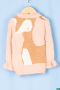 Girl's full sleeve nice crew neck design slim fit sweater in Baby Pink with a brown deer.