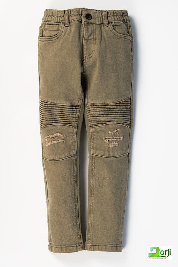 Girl's Regular fit Ripped faded Jeans in Denim Olive.