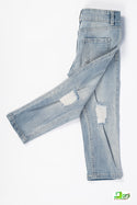 Girl's Regular fit Ripped Jeans in Faded Denim Blue.