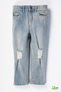 Girl's Regular fit Ripped Jeans in Faded Denim Blue.