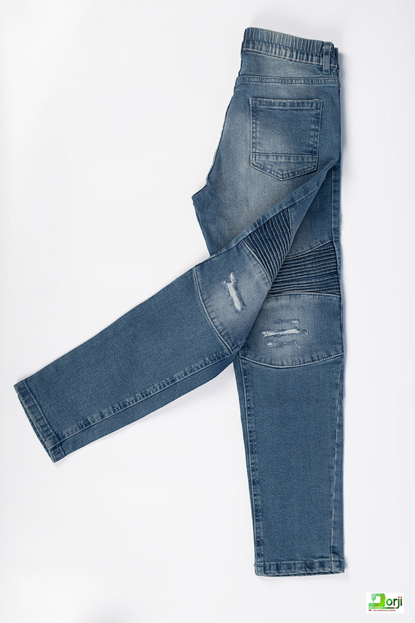 Girl's Regular fit Ripped faded Jeans in Denim Blue.