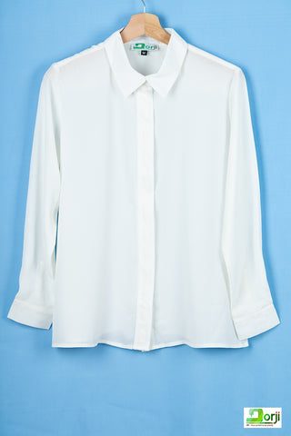 White loose fit full sleeve ladies shirt with pockets