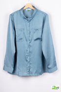 Sky blue loose fit full sleeve ladies shirt with pockets.