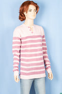 Ladies full sleeve V placket neck casual fit striped sweaters.