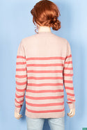 Ladies full sleeve V placket neck casual fit striped sweaters.