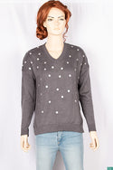 Ladies full sleeve V neck casual fit polka dot sweaters.