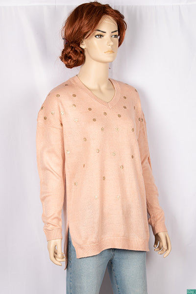 Ladies full sleeve V neck casual fit polka dot sweaters.