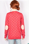 Ladies full sleeve casual fit round collar with v placket neck polka dot sweaters.