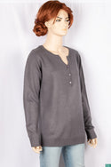 Ladies full sleeve casual fit round collar with v placket neck polka dot sweaters on Grey.