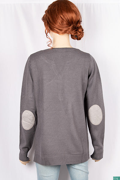Ladies full sleeve casual fit round collar with v placket neck polka dot sweaters on Grey.